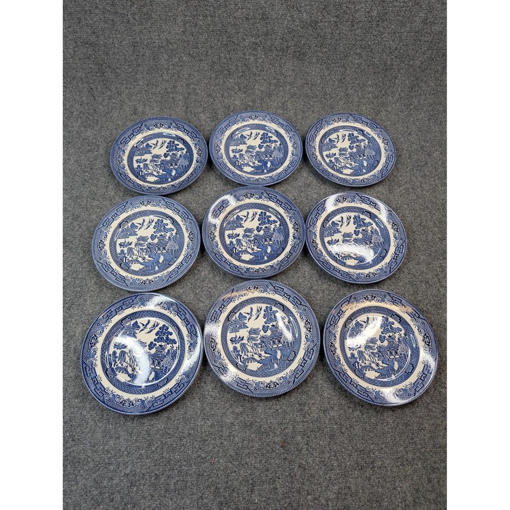 Churchill Blue Willow Dinner Plates 8" Set of 9 England Blue White
